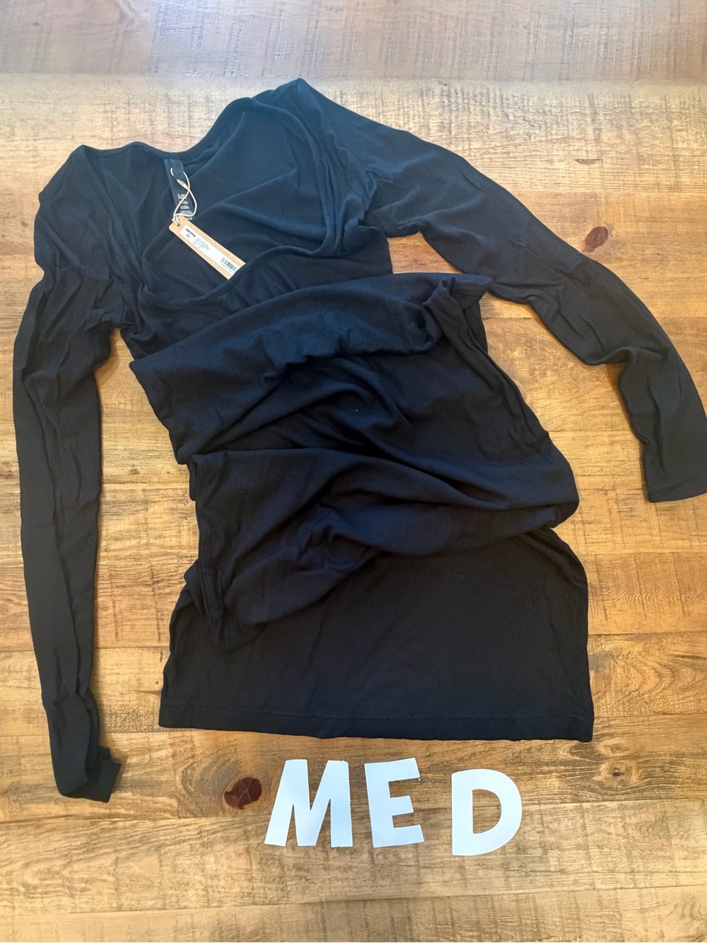 Skims Soft Lounge Rib Long Sleeve Dress in Onyx